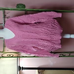 SHEIN Coral V-Neck Cable Knit Sweater